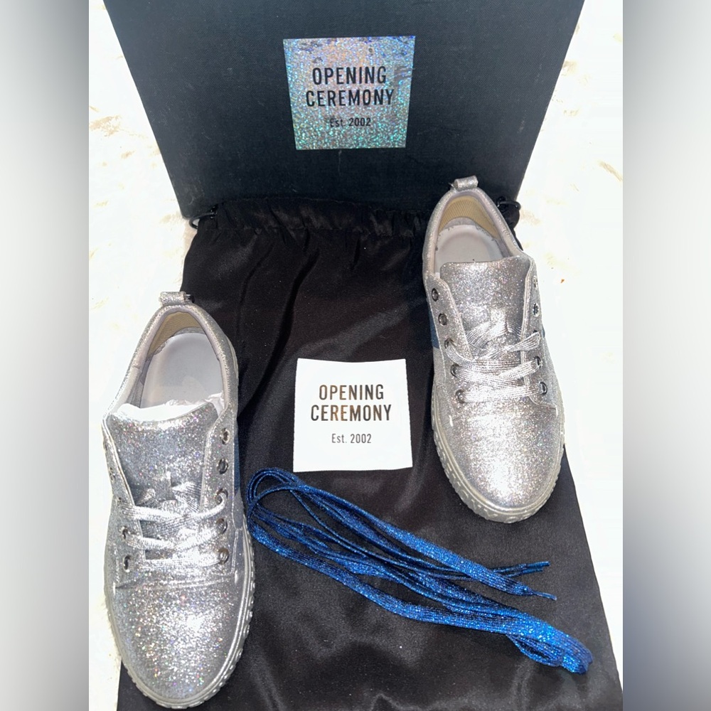 Opening Ceremony Glitter La Cienega Metallic Sneakers Silver Women US 8 EU 38